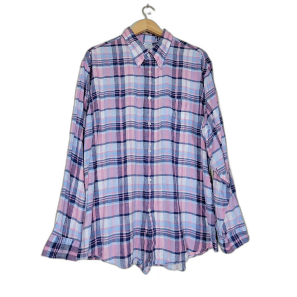 Men's Brooks Brothers Regent Irish Linen Plaid Long Sleeve Button Shirt- XXL 2XL - Picture 1 of 7